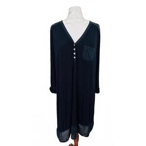 Anne Klein Nightgown Long Sleeve V-Neck with Chest Pocket Black 1X